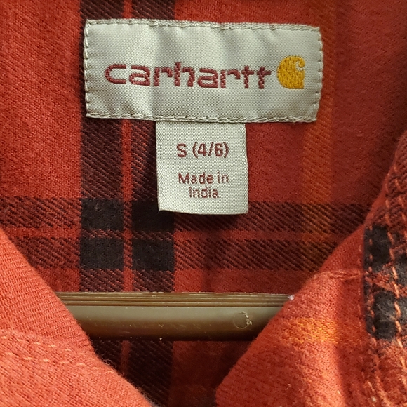 Carhartt Flannel Shirt Red Plaid Size Small 4/6 - Picture 3 of 4